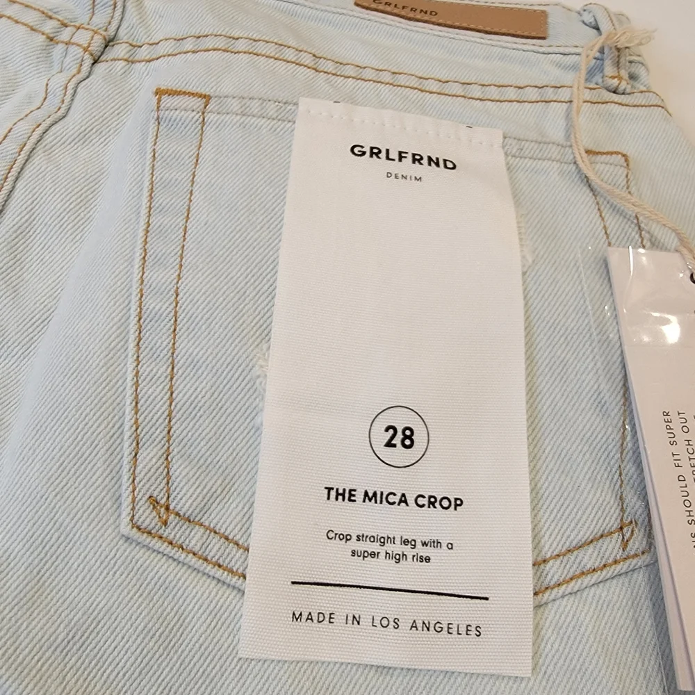 GRLFRND Button Fly Super High Rise Straight Leg Mica Crop Jeans In Romeo 28 NWT!